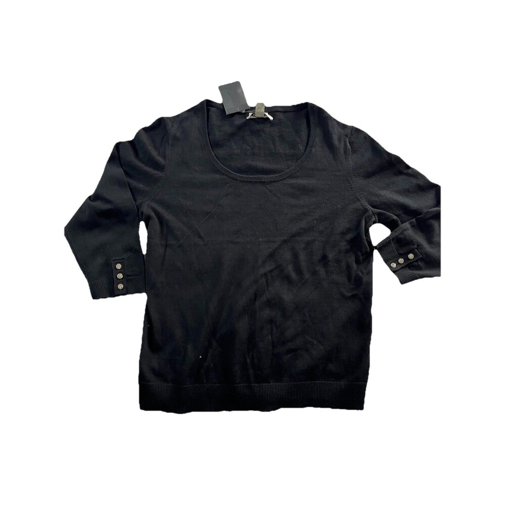 NWT Cotton Cashmere Pullover Size PL Black Rhinestone Button